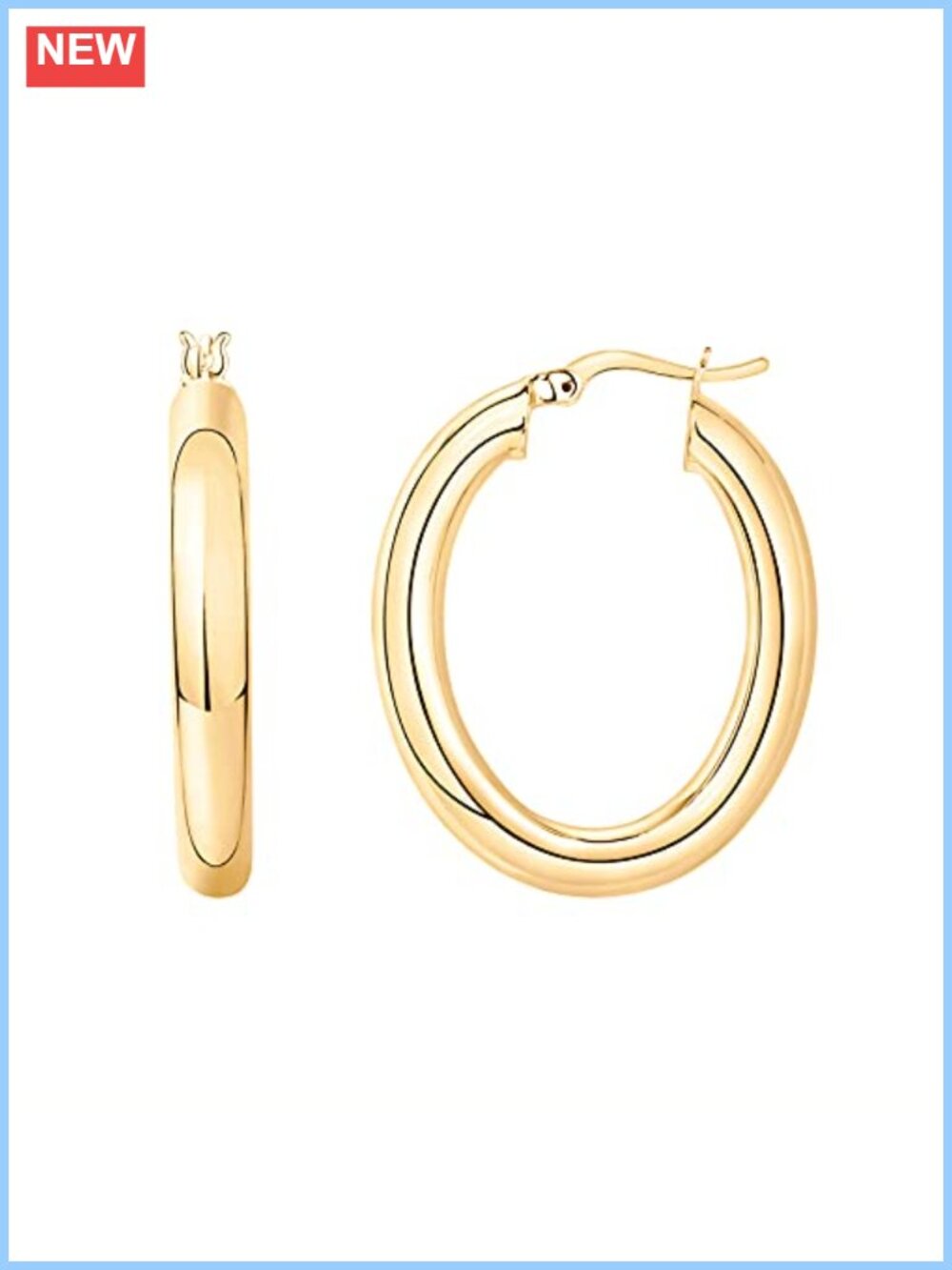 14K Gold Plated Sterling Silver Post Oval Chunky Hoop Earrings